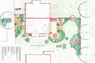 Römischer Gartenstil in einem Reihenhausgarten in Endingen. Gartengestaltung Helmut Lamprecht